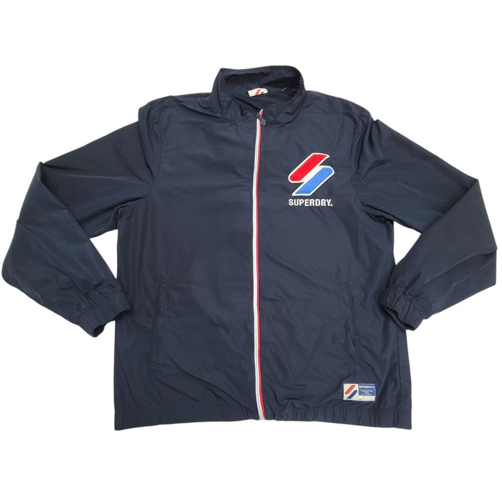 Superdry Track Jacket Mens XL Navy Blue Windbreaker Full Zip M5010825A Logo